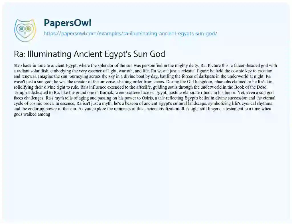 Essay on Ra: Illuminating Ancient Egypt’s Sun God