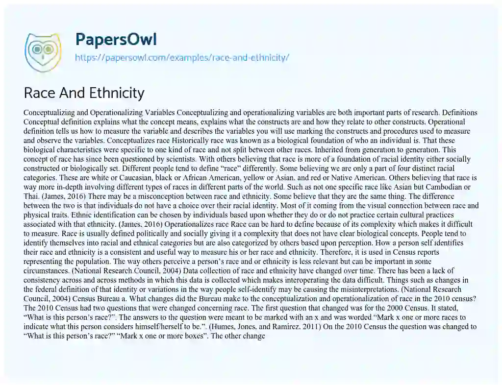 Essay on Race and Ethnicity