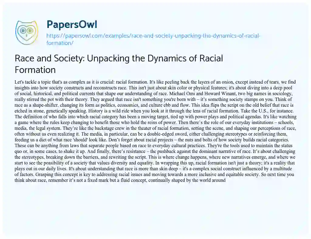 Essay on Race and Society: Unpacking the Dynamics of Racial Formation