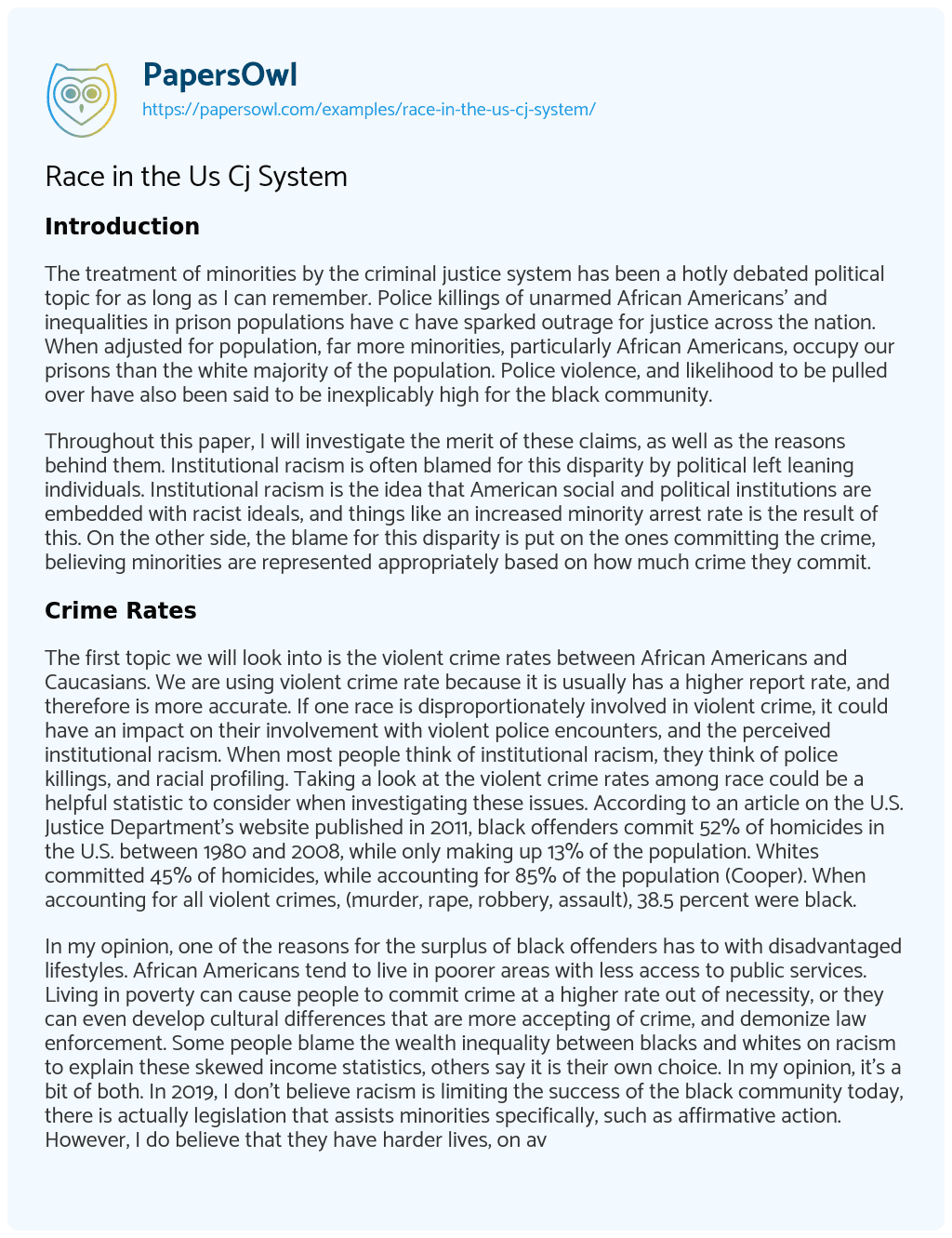 Essay on Race in the Us Cj System
