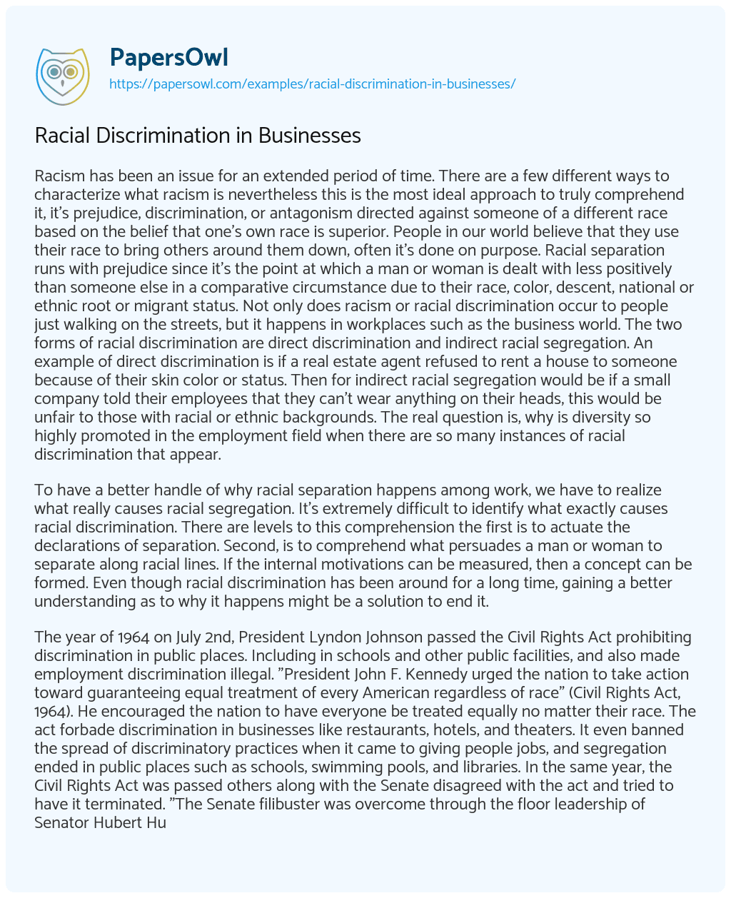 Essay on Racial Discrimination in Businesses