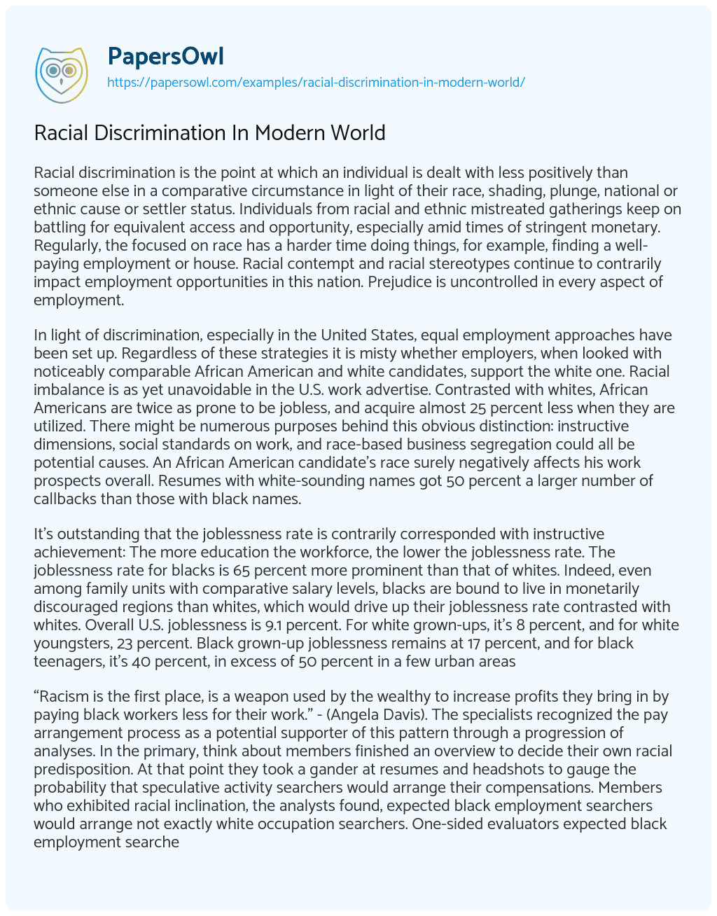 Essay on Racial Discrimination in Modern World