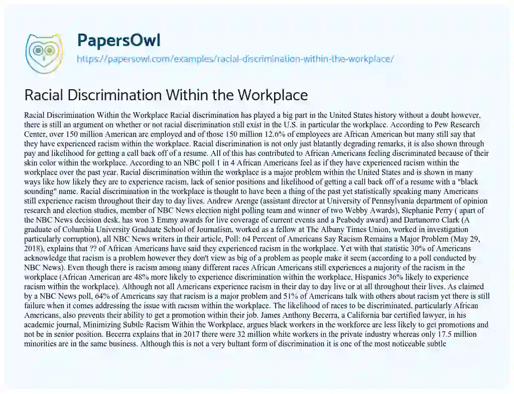 Essay on Racial Discrimination Within the Workplace