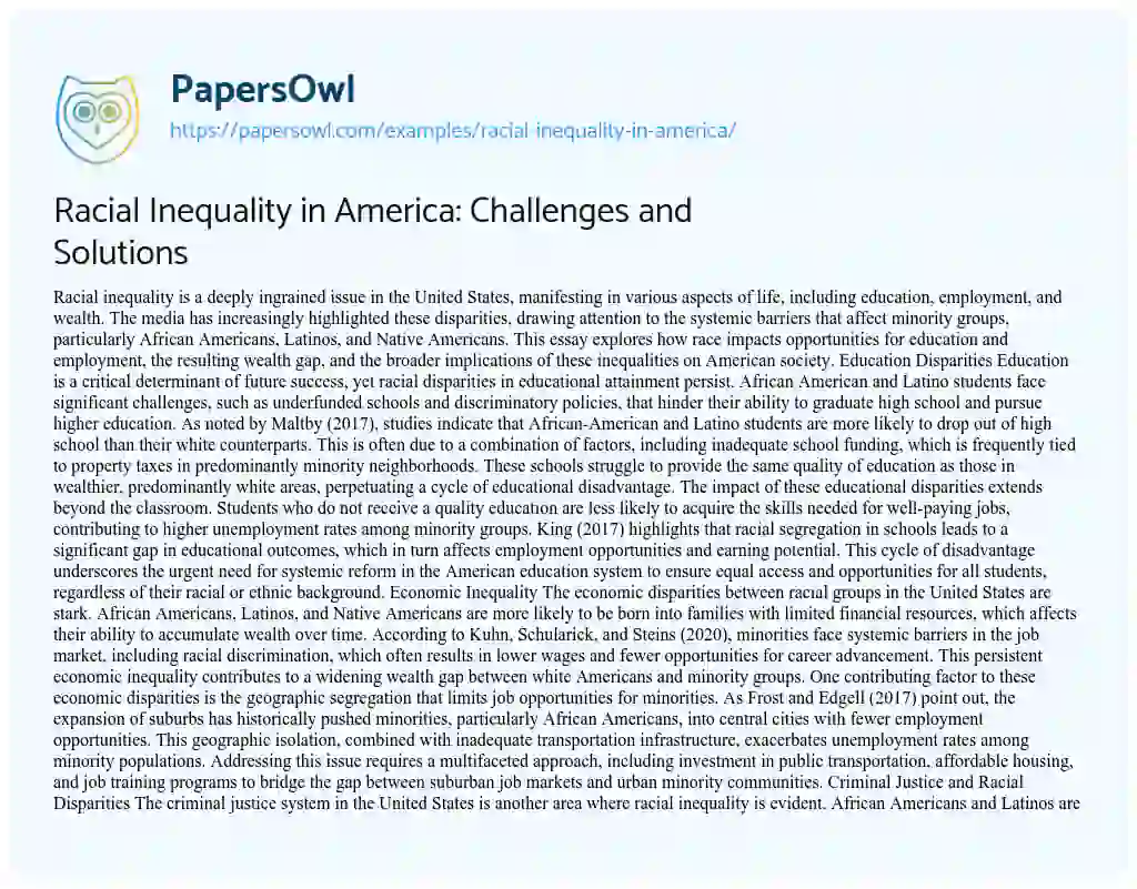 Essay on Racial Inequality in America