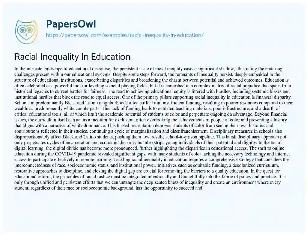Essay on Racial Inequality in Education