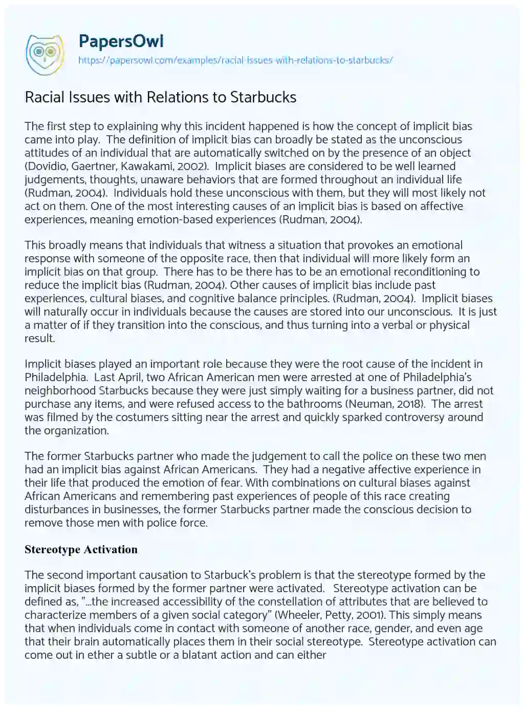 Essay on Racial Issues with Relations to Starbucks