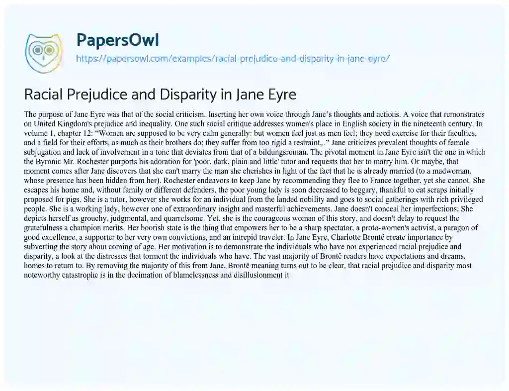 Racial Prejudice and Disparity in Jane Eyre essay