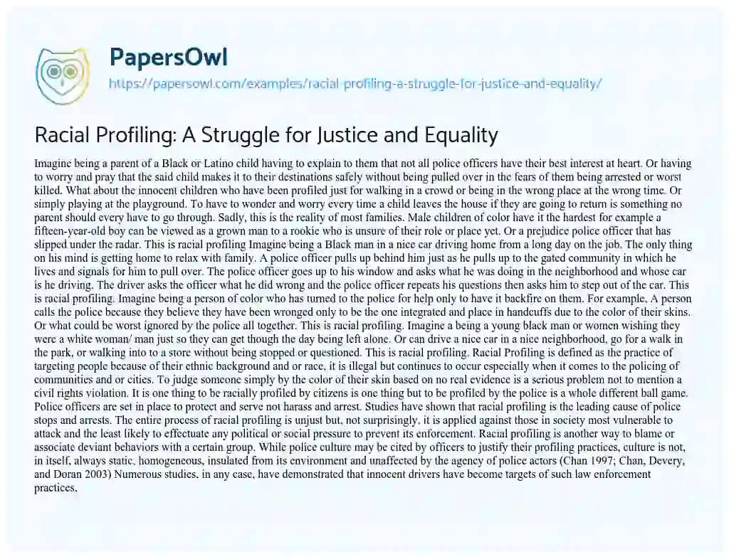 Essay on Racial Profiling: a Struggle for Justice and Equality