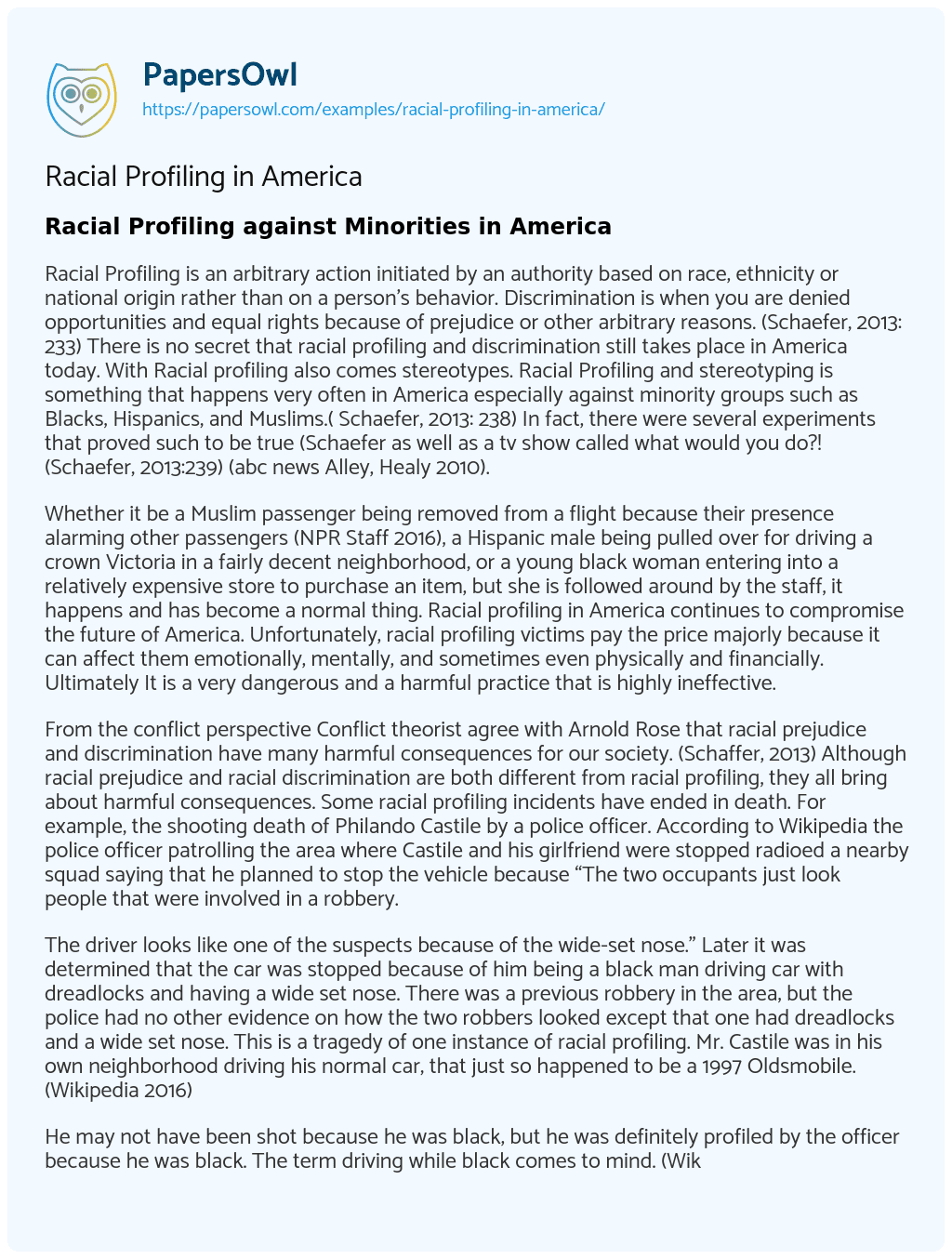 Essay on Racial Profiling in America