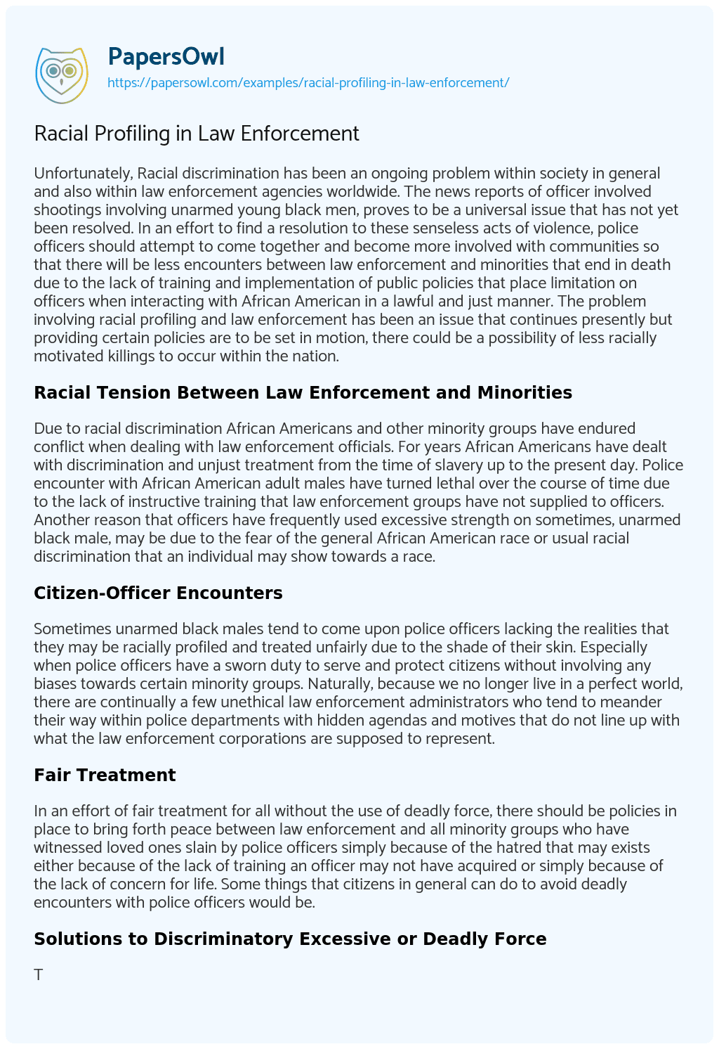 Essay on Racial Profiling in Law Enforcement