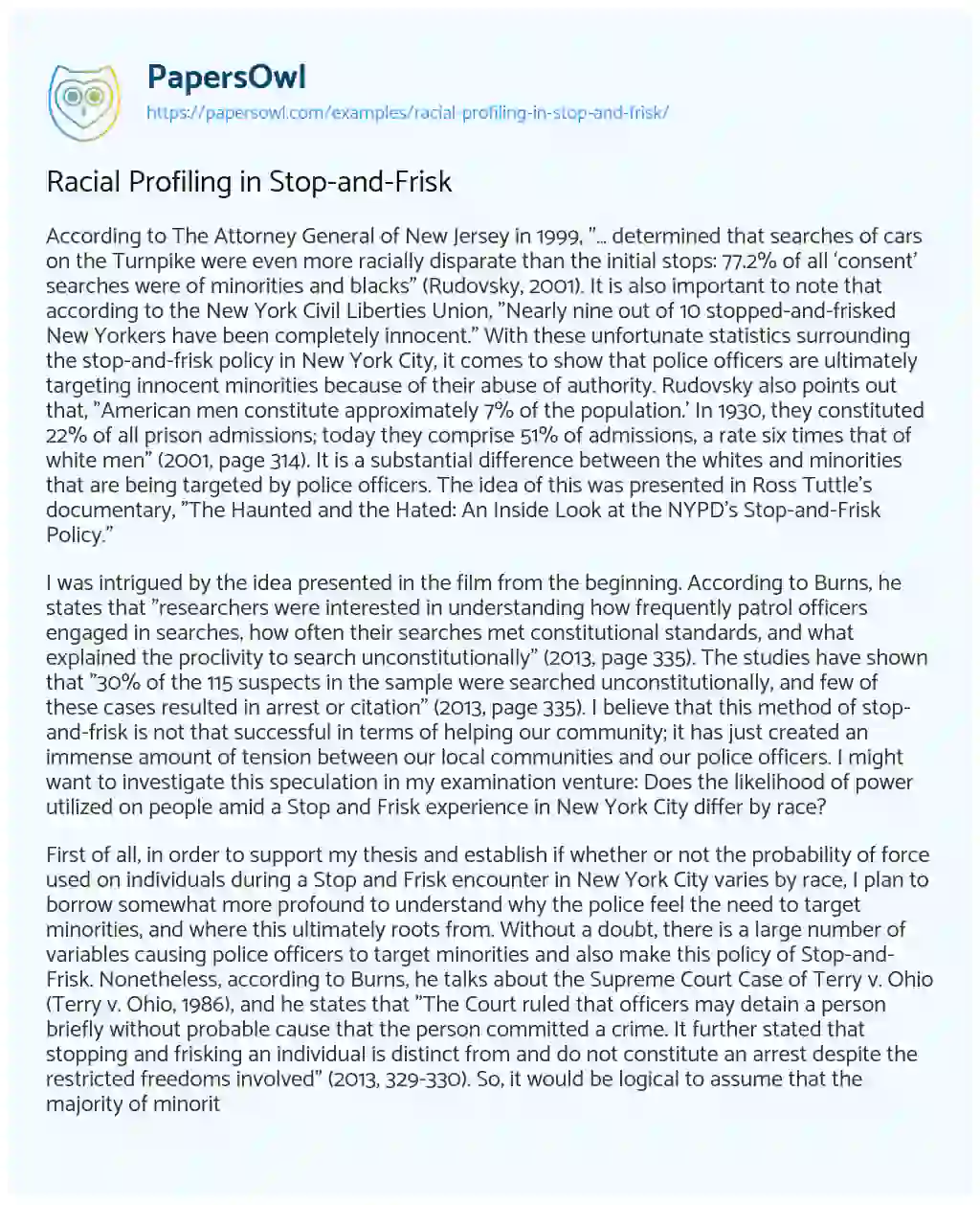 Essay on Racial Profiling in Stop-and-Frisk