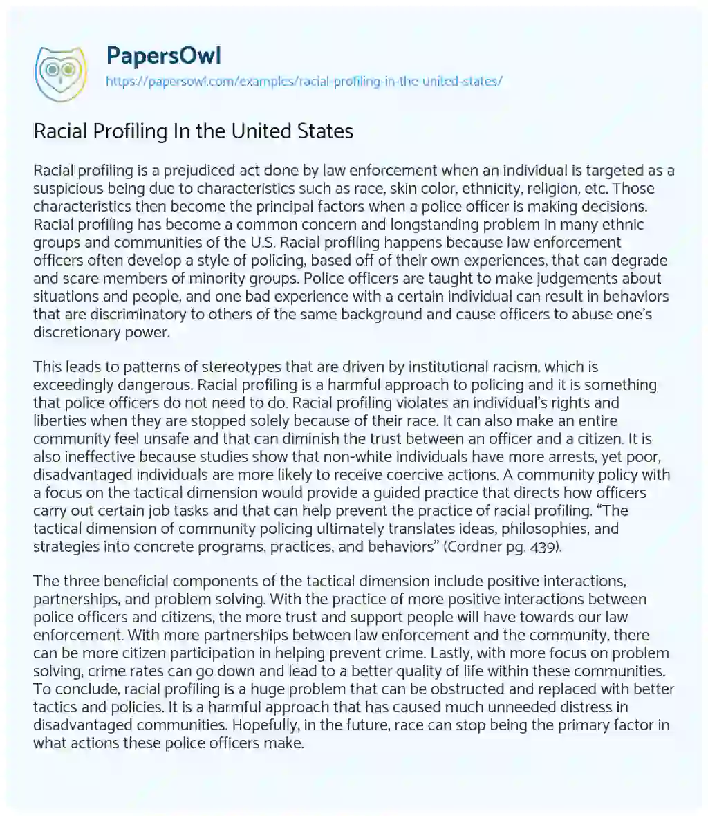 Racial Profiling in the United States essay