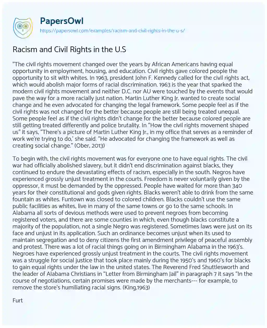 Essay on Racism and Civil Rights in the U.S