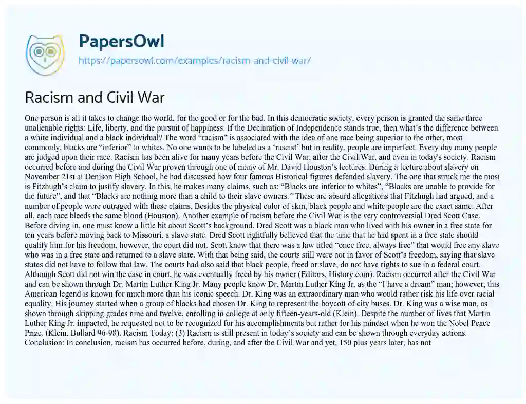 Essay on Racism and Civil War