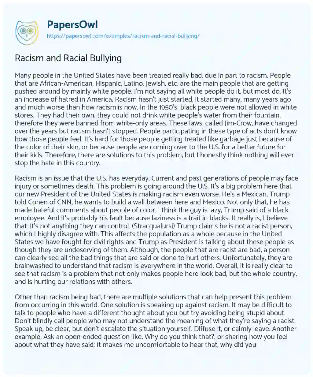 Essay on Racism and Racial Bullying