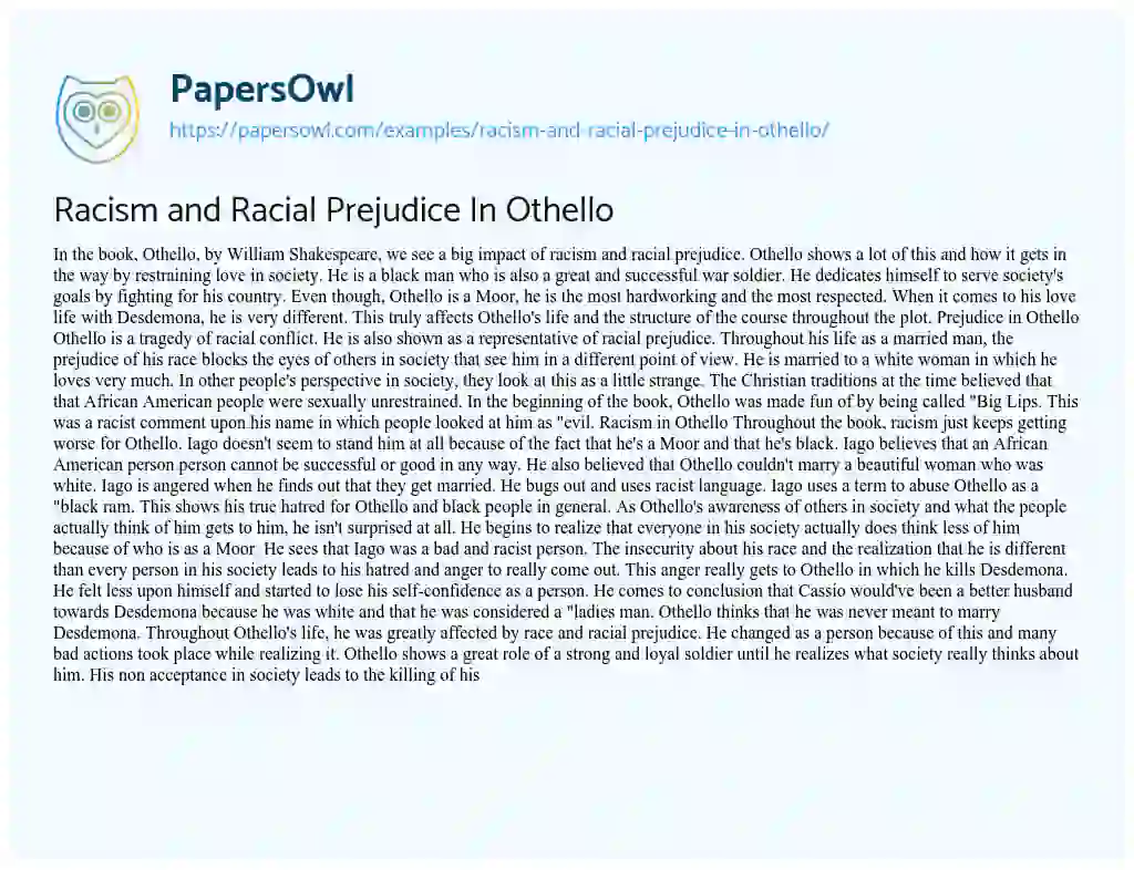 Essay on Racism and Racial Prejudice in Othello