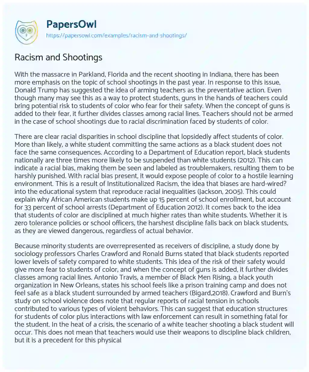 Essay on Racism and Shootings