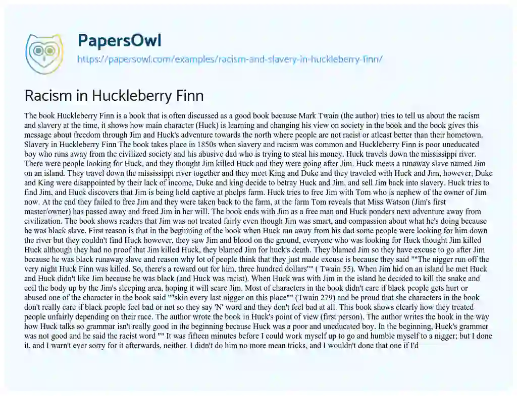 Essay on Racism in Huckleberry Finn