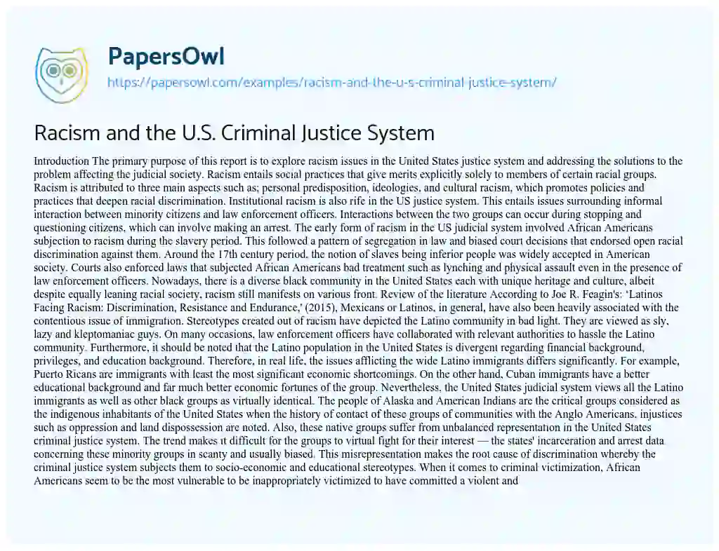 Essay on Racism and the U.S. Criminal Justice System