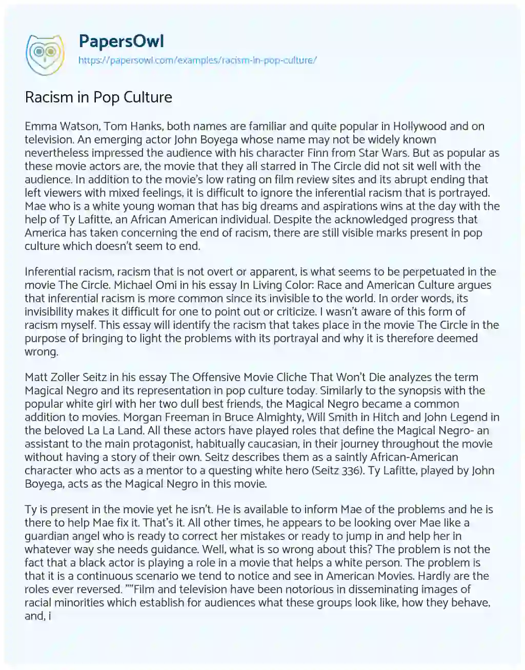 Racism in Pop Culture essay