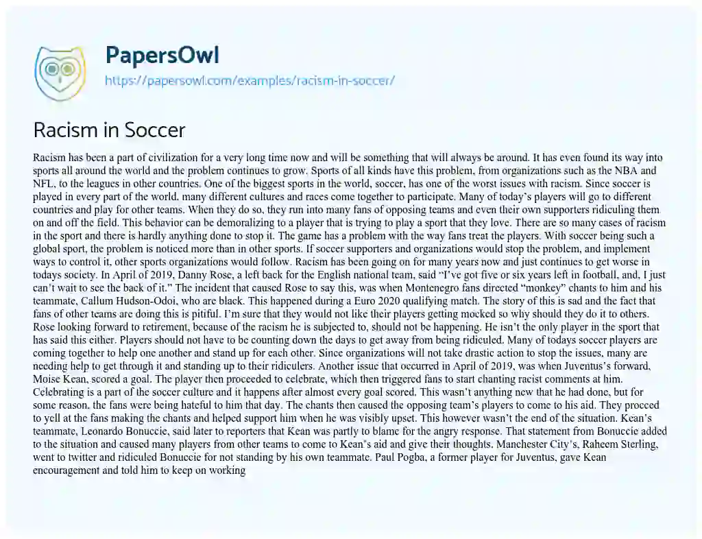 Racism in Soccer essay