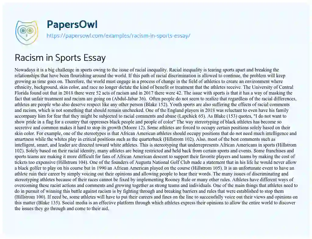 Essay on Racism in Sports Essay