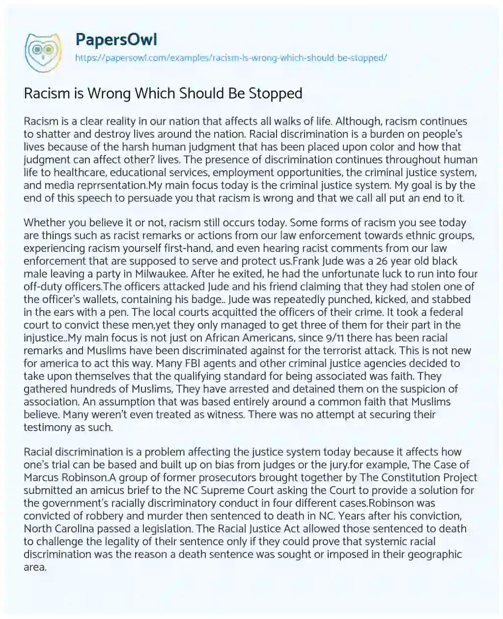 Essay on Racism is Wrong which should be Stopped