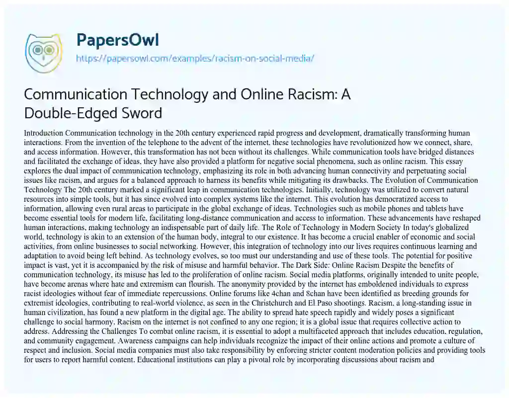 Essay on Racism on Social Media