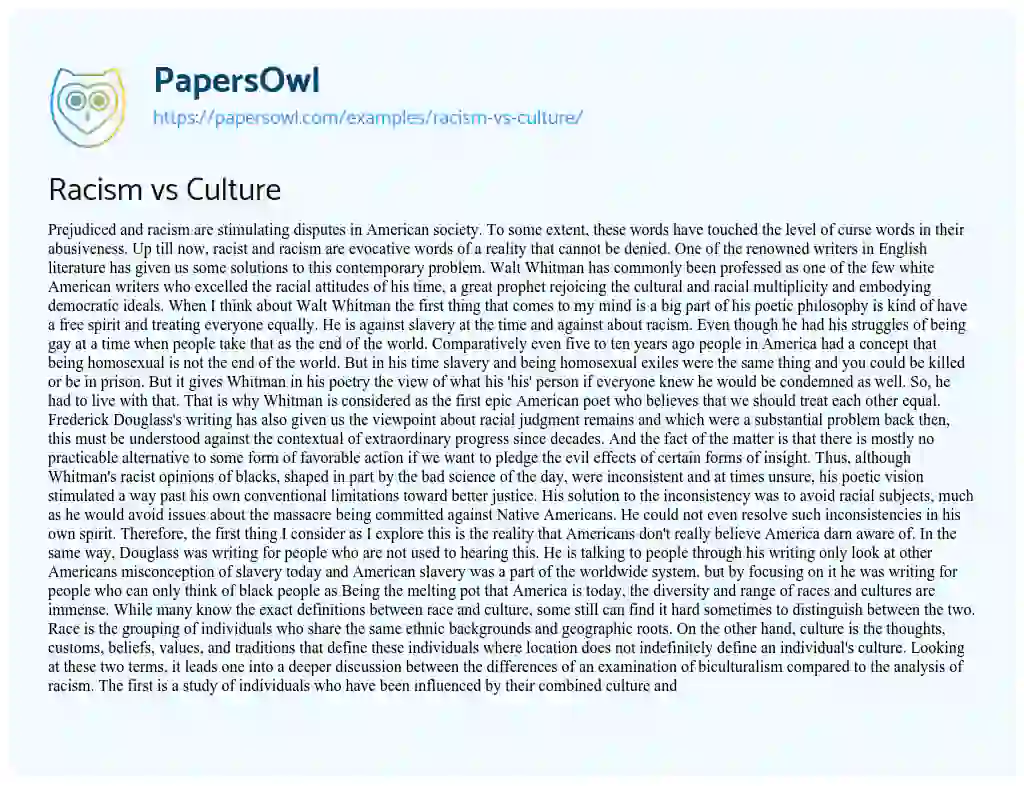 Essay on Racism Vs Culture