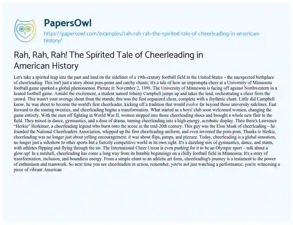 Essay on Rah, Rah, Rah! the Spirited Tale of Cheerleading in American History