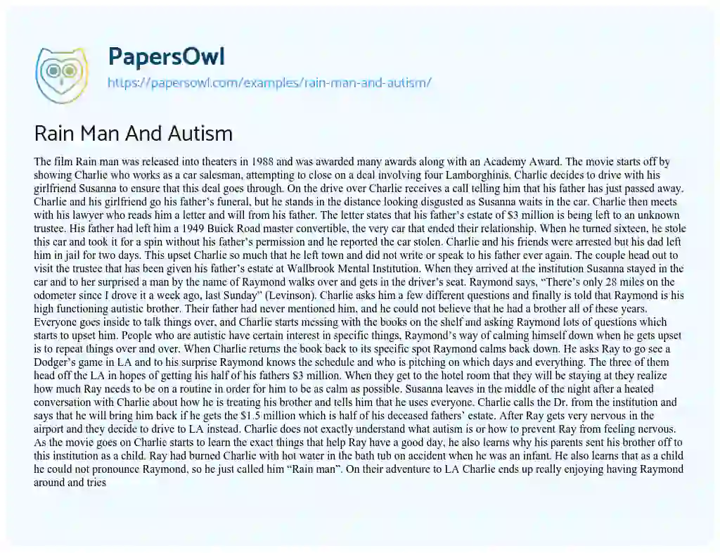 Essay on Rain Man and Autism
