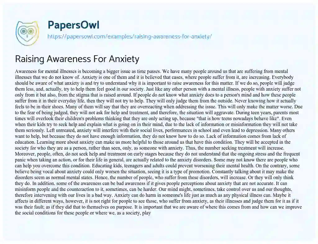 Essay on Raising Awareness for Anxiety