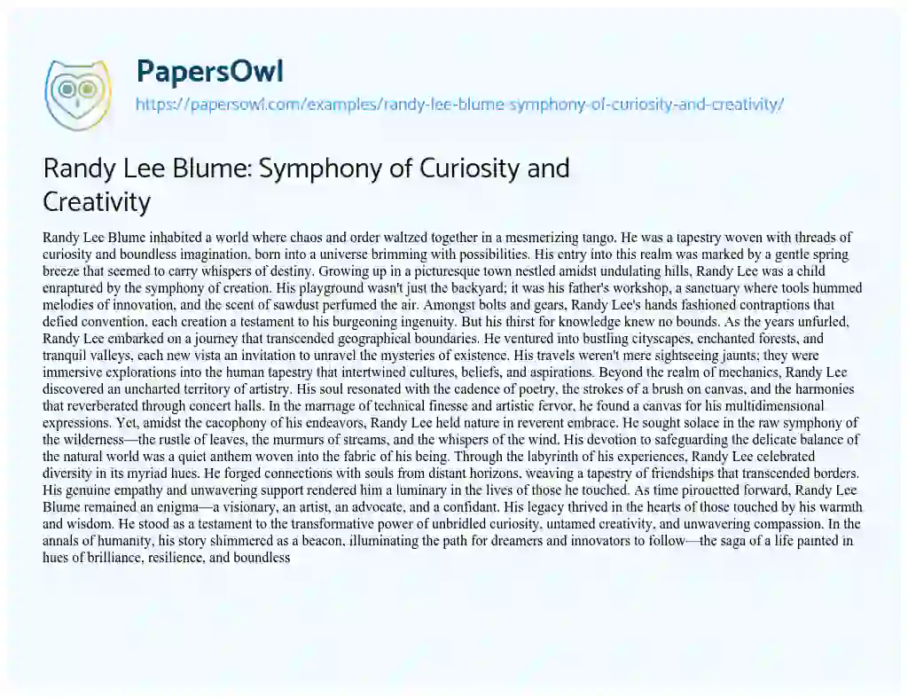 Essay on Randy Lee Blume: Symphony of Curiosity and Creativity
