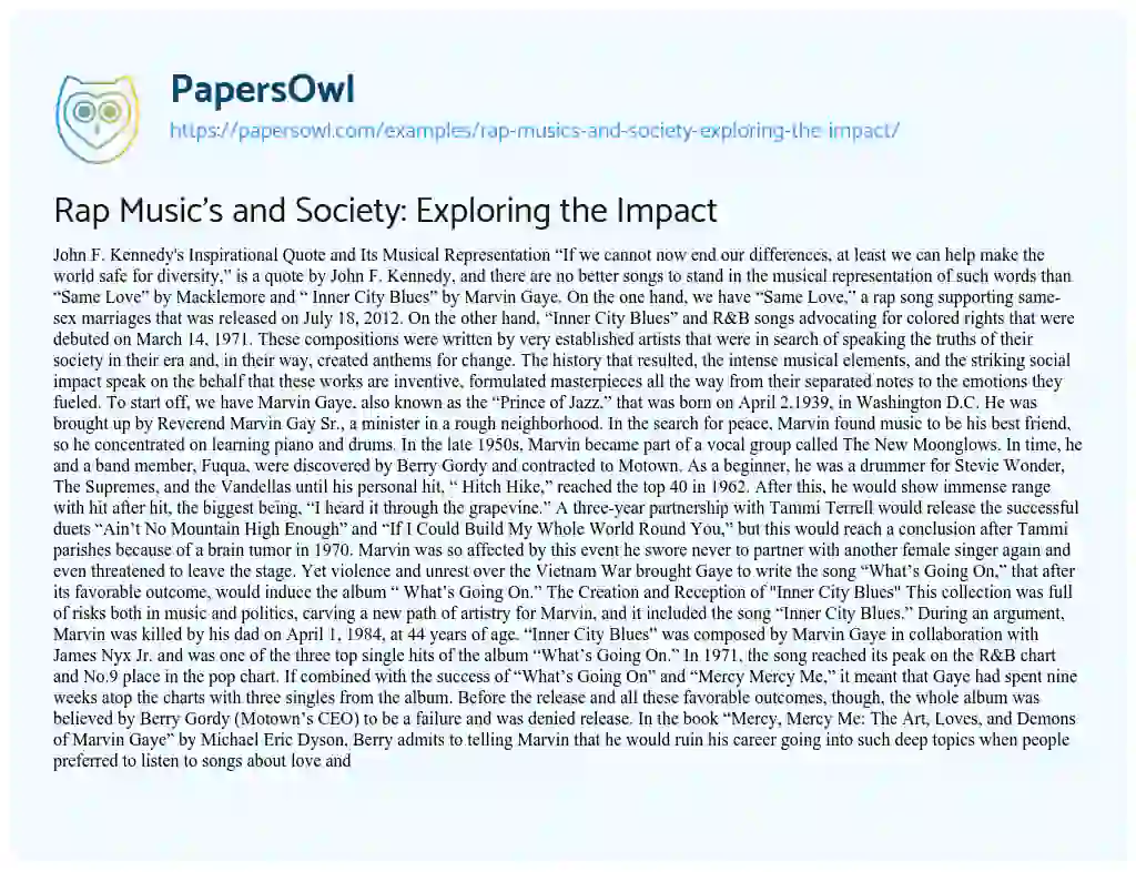 Essay on Rap Music’s and Society: Exploring the Impact