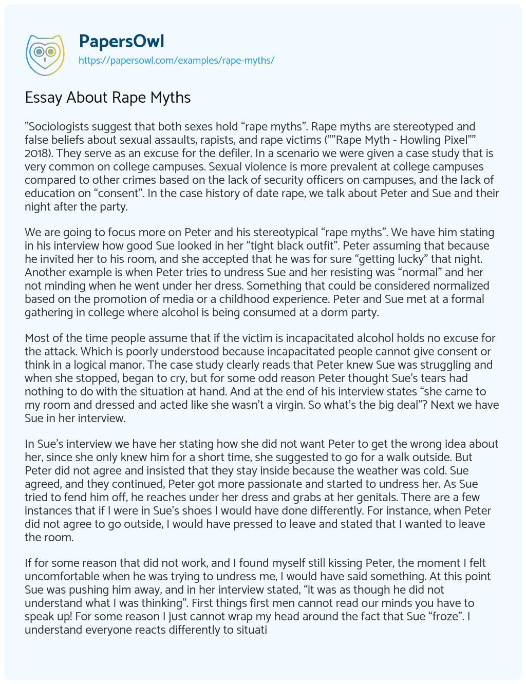 Essay on Essay about Rape Myths