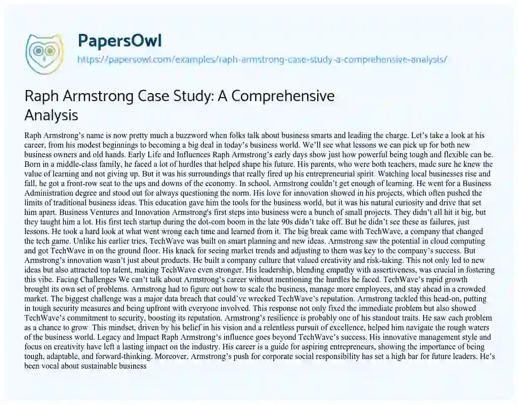 Essay on Raph Armstrong Case Study: a Comprehensive Analysis