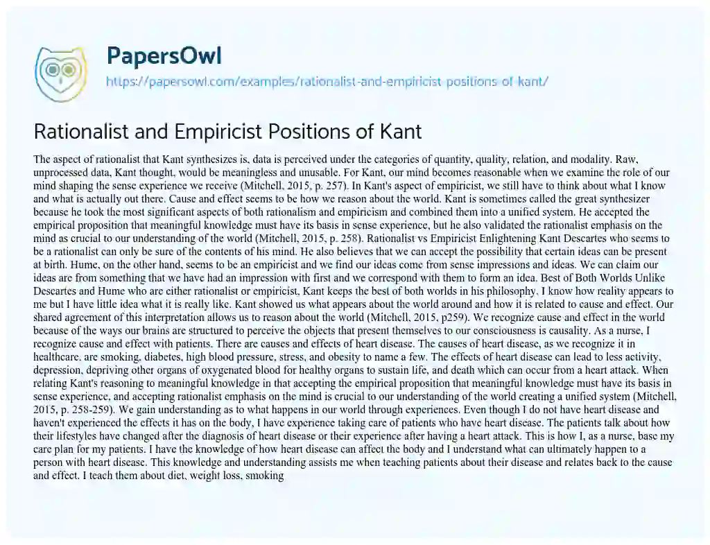Essay on Rationalist and Empiricist Positions of Kant