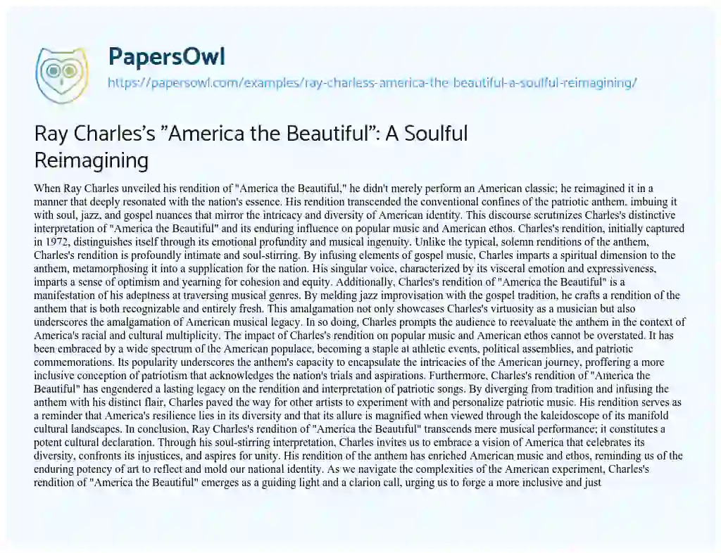 Essay on Ray Charles’s “America the Beautiful”: a Soulful Reimagining