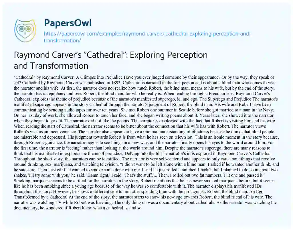 Essay on Raymond Carver’s “Cathedral”: Exploring Perception and Transformation