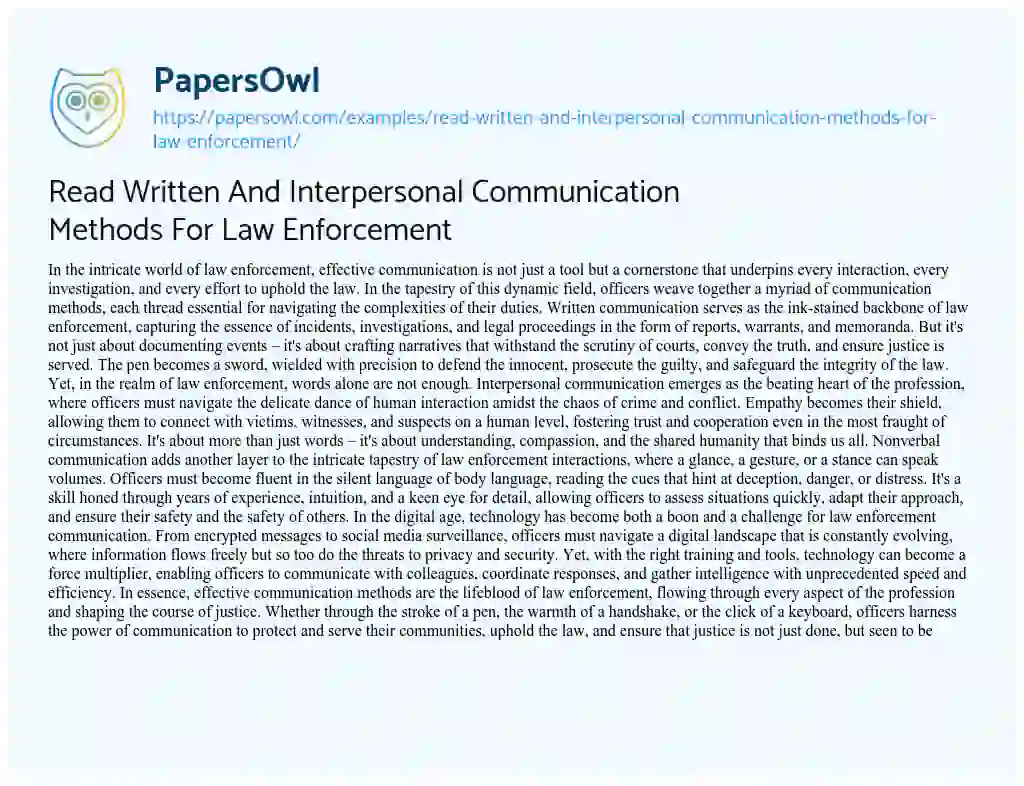 Essay on Read Written and Interpersonal Communication Methods for Law Enforcement