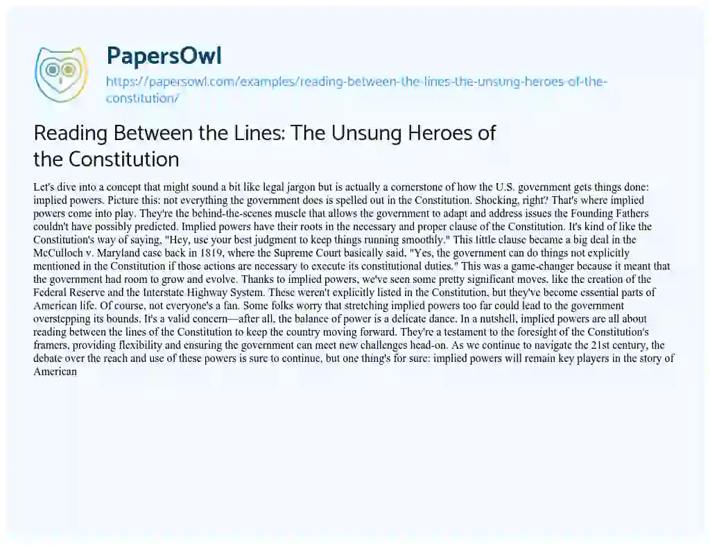 Essay on Reading between the Lines: the Unsung Heroes of the Constitution