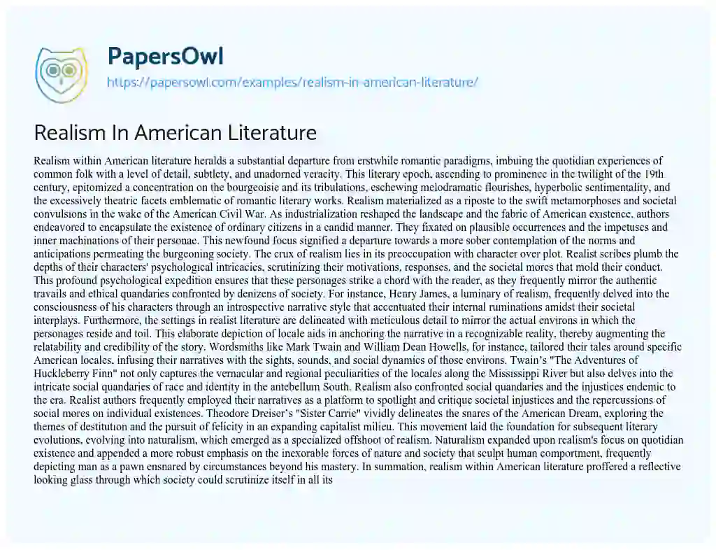 Essay on Realism in American Literature