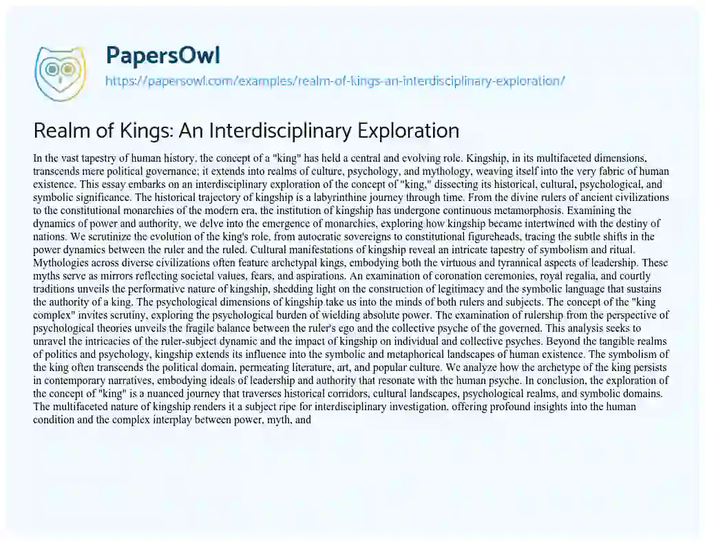 Essay on Realm of Kings: an Interdisciplinary Exploration