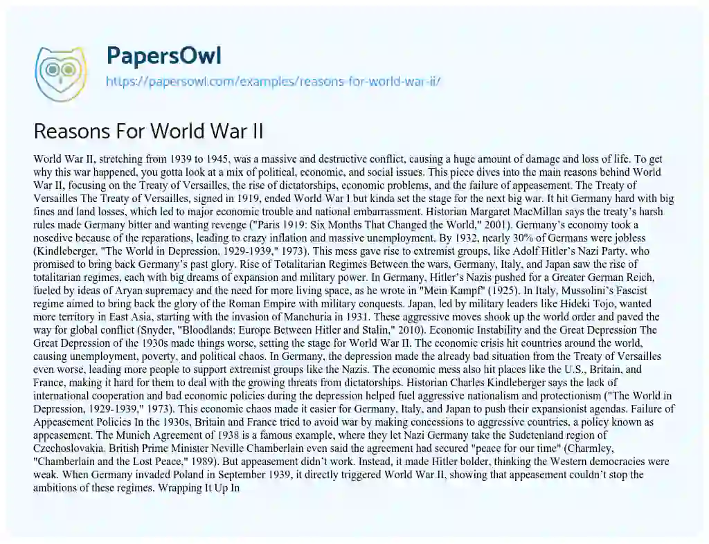 Essay on Reasons for World War II