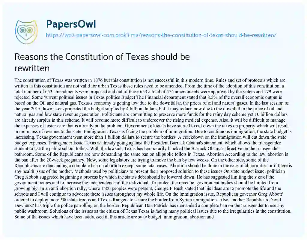 Reasons the Constitution of Texas should be Rewritten essay