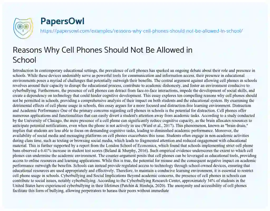 Essay on Reasons Why Cell Phones Should Not Be Allowed in School