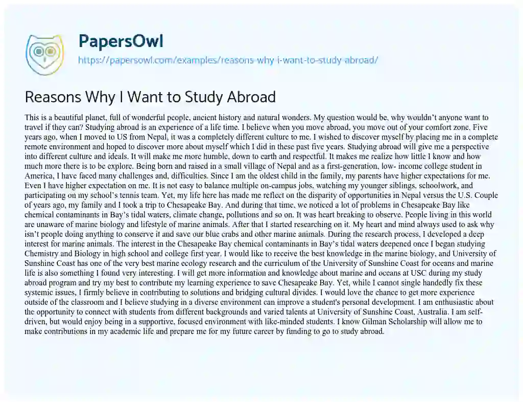 Reasons why i Want to Study Abroad essay