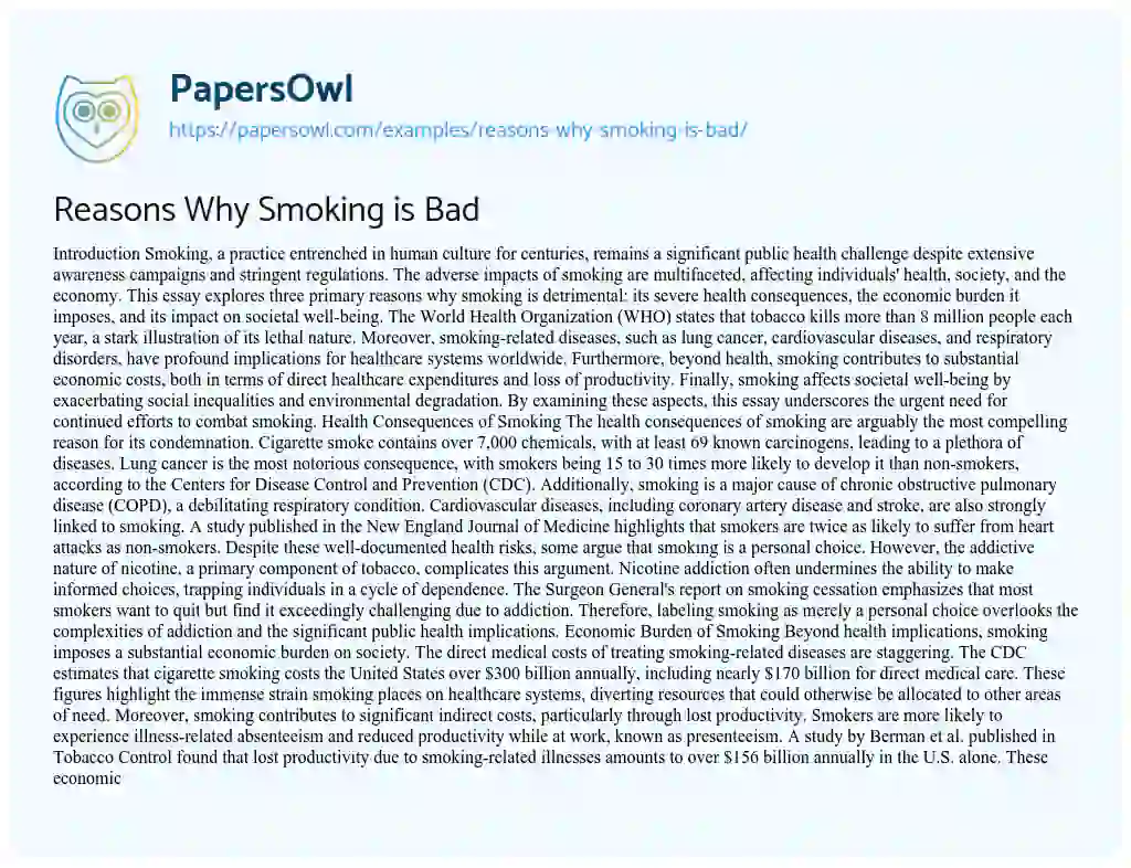 Essay on Reasons Why Smoking is Bad