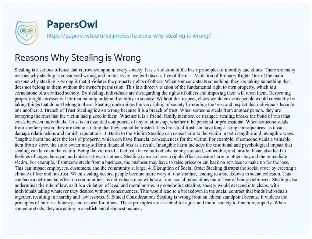 Essay on Reasons Why Stealing is Wrong