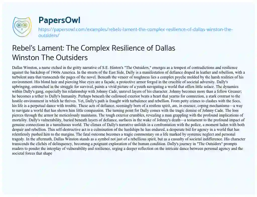 Essay on Rebel’s Lament: the Complex Resilience of Dallas Winston the Outsiders